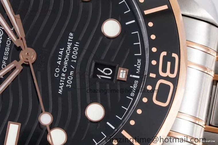 1218 UrbanChic Seamaster Diver 300M SS RG Black Ceramic Bezel JVSF 1:1 Best Edition Black Dial on SS RG Bracelet A 7786